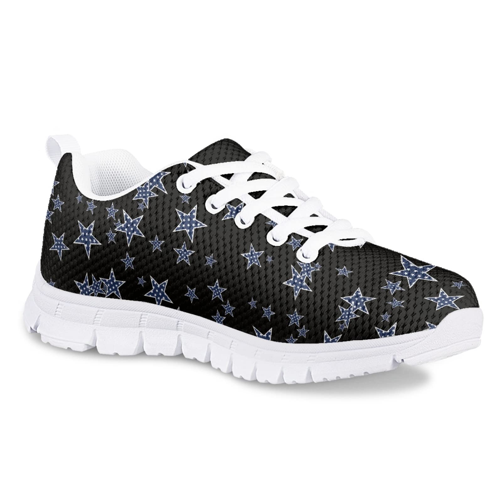 MARSVOVO Toddler Girl Slip On Sneakers Flexible Lightweight Breathable Athletic Girl Running Shoes Casual Comfortable Resistant Play Sport Walking Shoes Blue Stars Black Printed Size 2 US