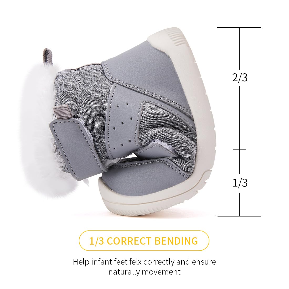 BMCiTYBM Baby Snow Winter Boots Boys Girls Shoes Warm Double Strap Non Slip First Walking Infant 6 9 12 18 24 Months Grey Size 6-12 Months Infant