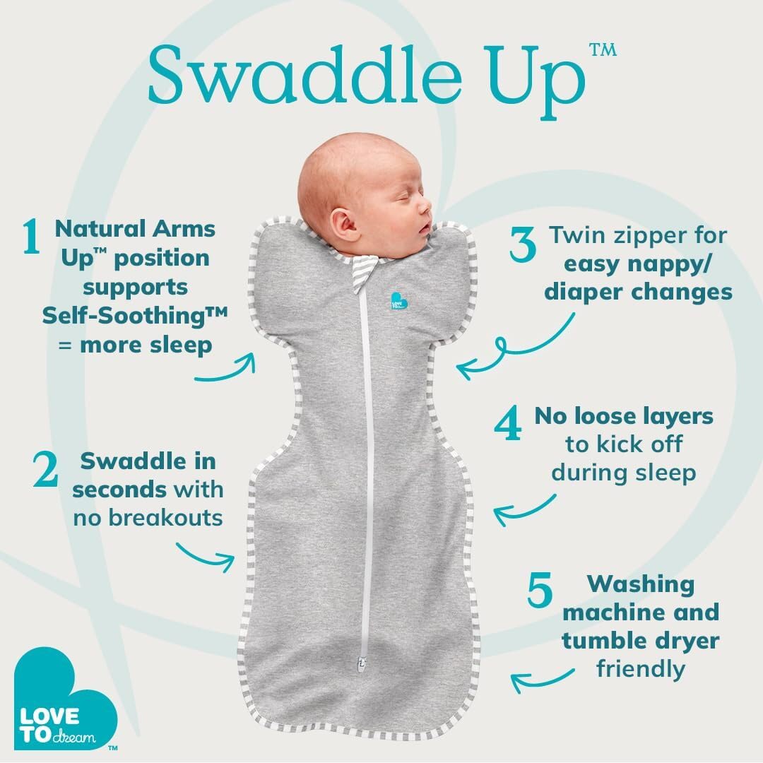 Love to Dream Swaddle UP, Baby Sleep Sack, Self-Soothing Swaddles for Newborns, 8-13 lbs, Secure Fit Helps Calm Startle Reflex, New Born Essentials for Baby, Dusty Blue
