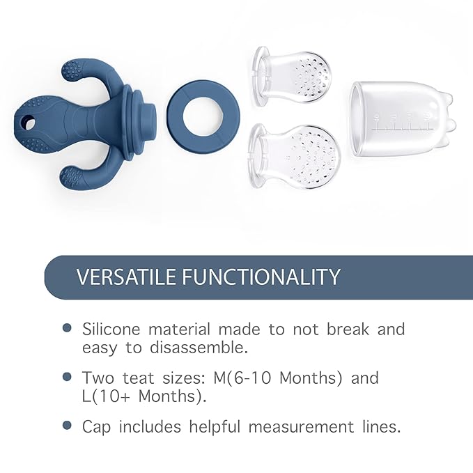 Little Twig Baby Fruit Feeder Pacifier Teether | Food Freezer Tray with Lid | BPA Free Silicone Freezable Teether | Feeding Set for Breast Milk Ice Cubes, Baby Food, Fruit Purees (Steel Blue)