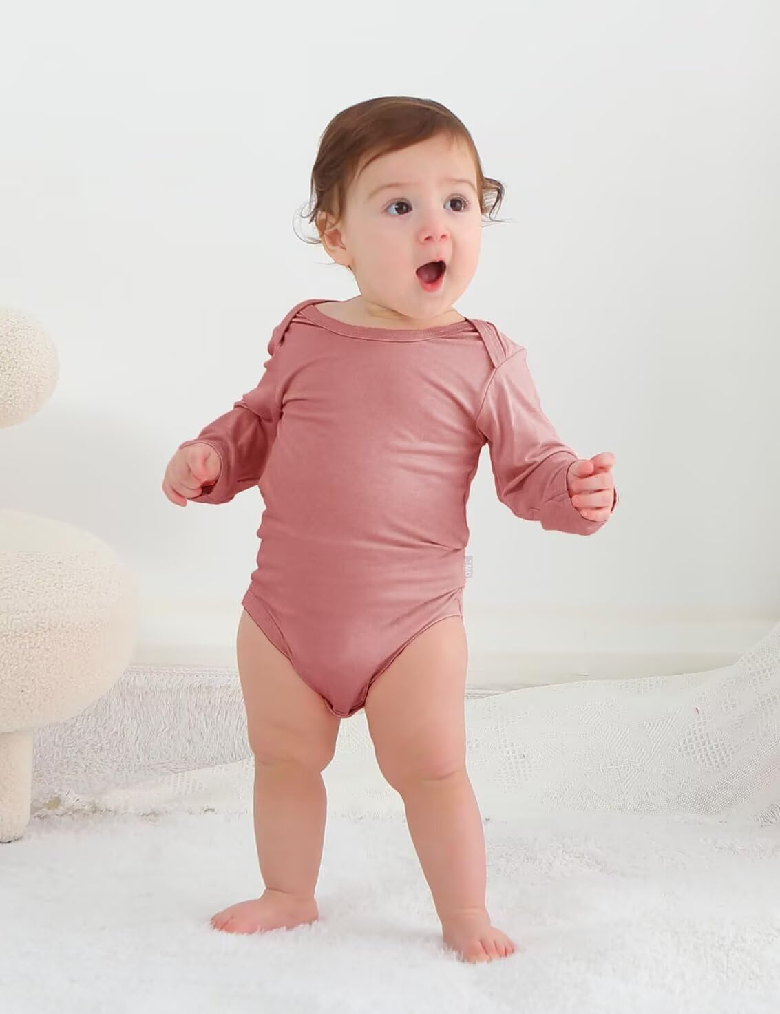 Jimonda Baby Bodysuits Rayon from Bamboo Long Sleeve Baby Boys Girls Rompers Soft Outfits Newborn Clothes (Sakura pollen&Rosered,12-18 Months)