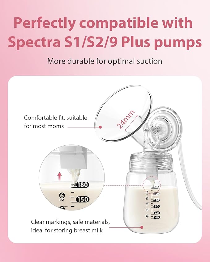 Breast Pump Parts Compatible with Spectra S1/S2/9 Plus, Not Original Accessories, Full Set Replacements Include 23mm Flanges, Valves, Backflow Protectors (Duckbills Included), Tubings and Bottles