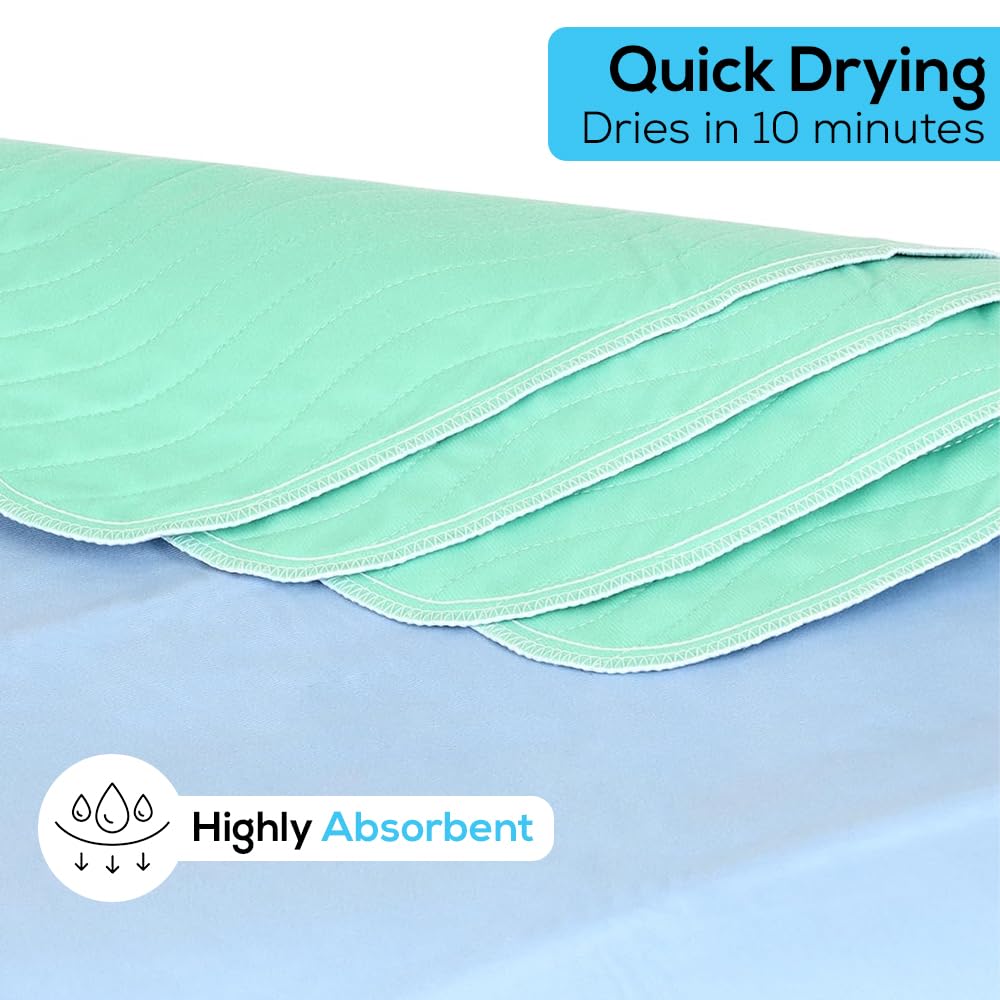 Simpli-Magic Washable Underpads, 30"x34" (Pack of 4) - Heavy Absorbency Reusable Bedwetting Incontinence Pads for Kids,Adults,Elderly,andPets - Waterproof Protective Pad for Bed,Couch,Sofa,Floor