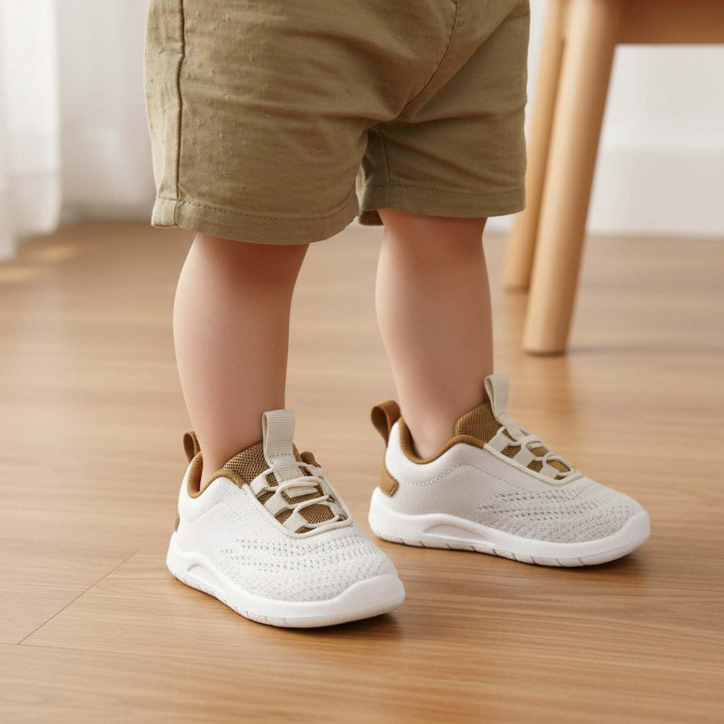 MORENDL Toddler Sneakers Baby Slip On Walking Shoes Non-Slip Breathable Boys & Girls Running Shoes Infant Tennis Shoes Beige Brown 12-15 Months Size 5