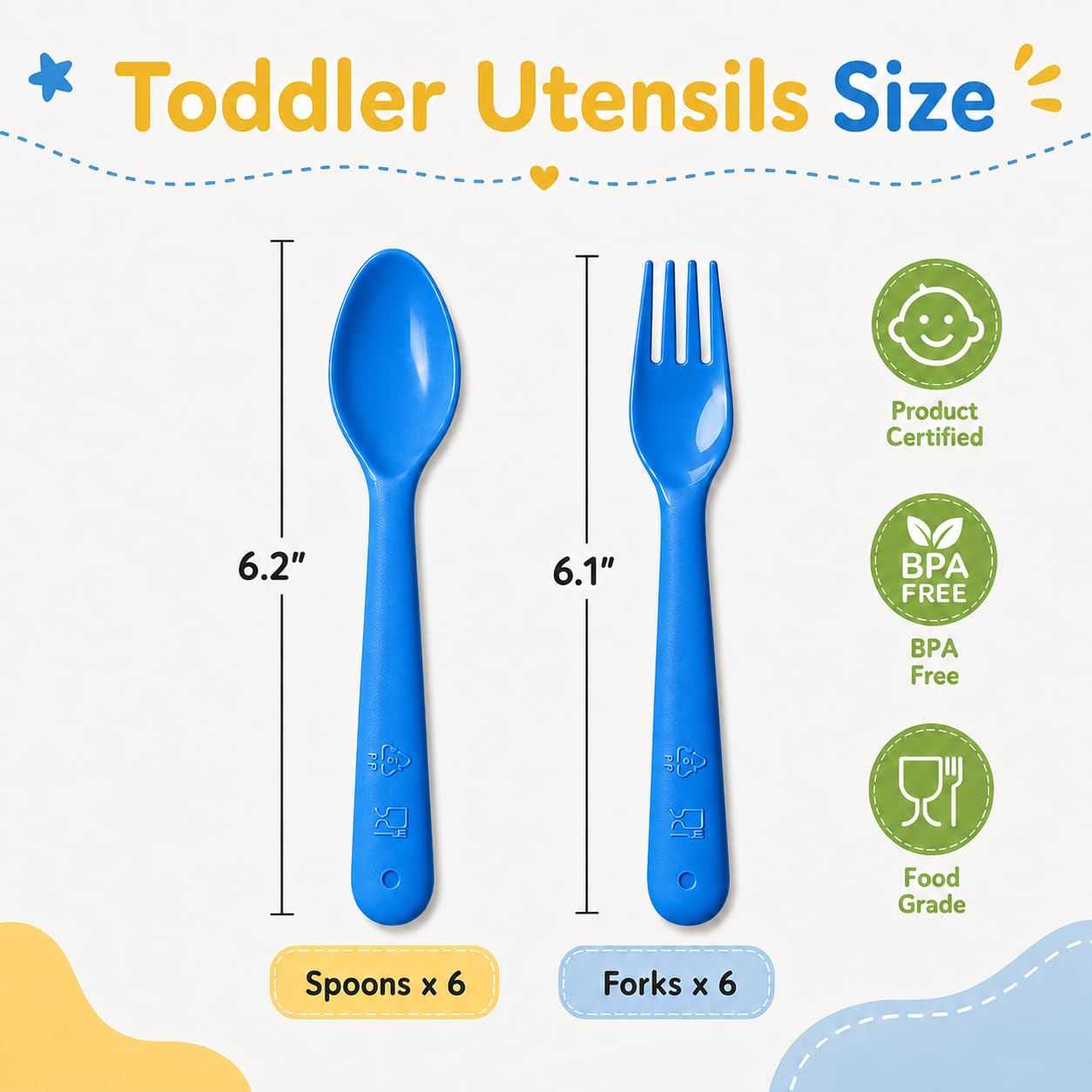 Muulaii 12 Pcs Kids Forks and Spoons, Plastic Kids Utensils Set, Blue