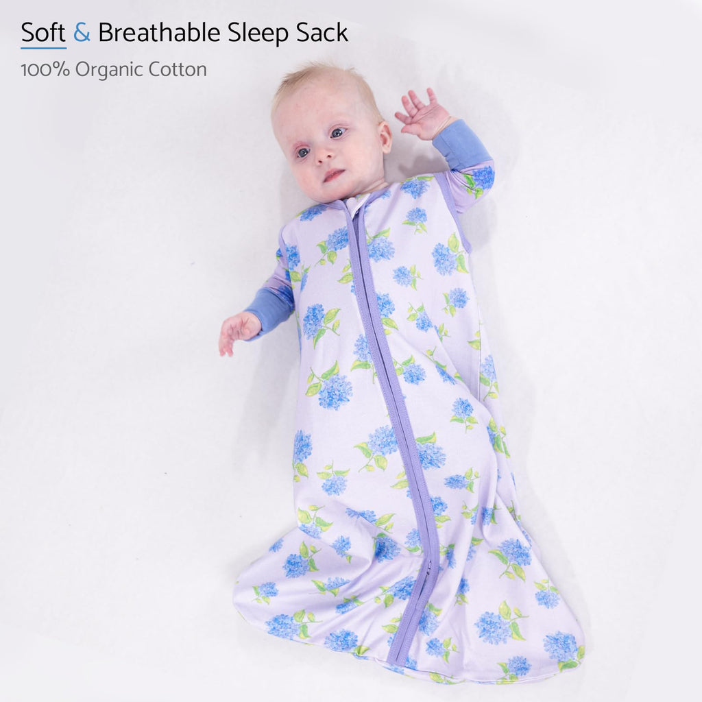 LollyBanks Baby Sleep Sack 6-12 Months for Girls, 100% Cotton Baby Wearable Blanket with 2-Way Zipper, 0.5 TOG Breathable Toddler Sleeping Bag, Baby Essential (Hydrangea Print)