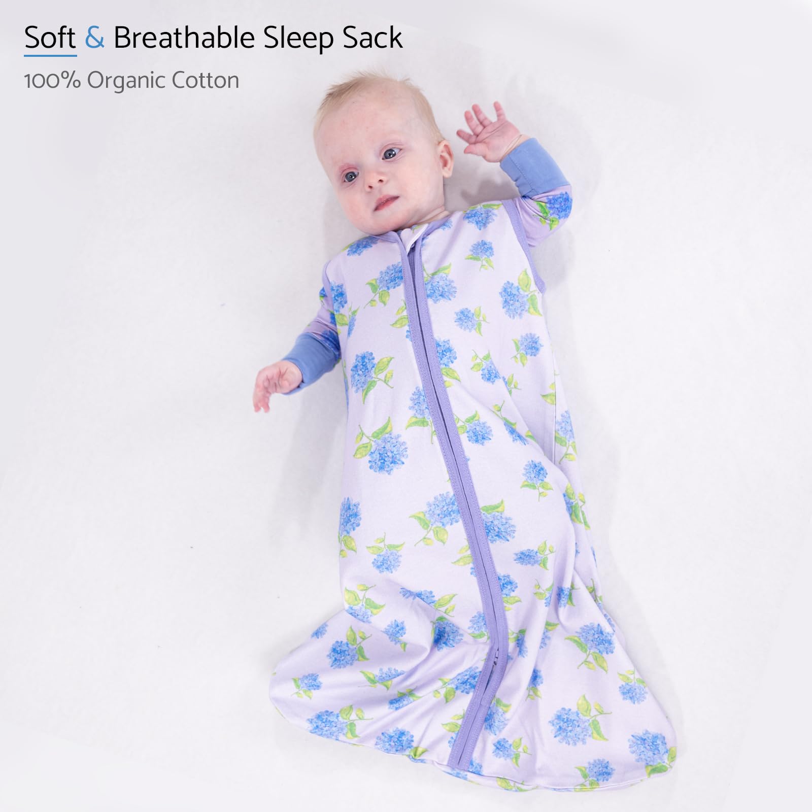 LollyBanks Baby Sleep Sack 6-12 Months for Girls, 100% Cotton Baby Wearable Blanket with 2-Way Zipper, 0.5 TOG Breathable Toddler Sleeping Bag, Baby Essential (Hydrangea Print)