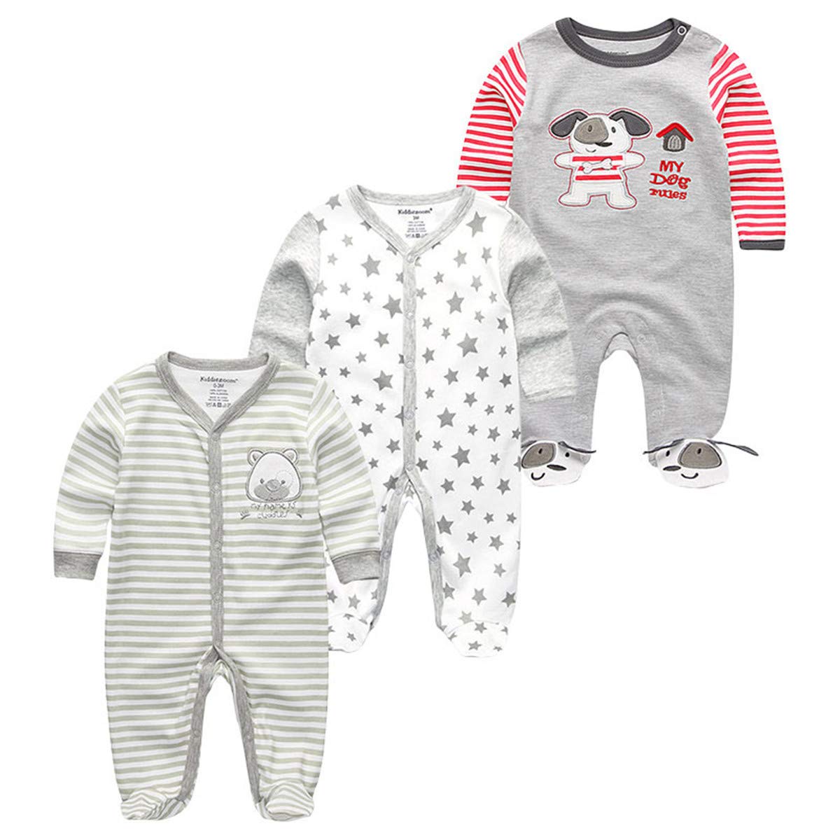 Kiddiezoom Baby and Toddler Boys'Snug Fit Footed One-Piece Romper Jumpsuit Cotton Footed Outfit