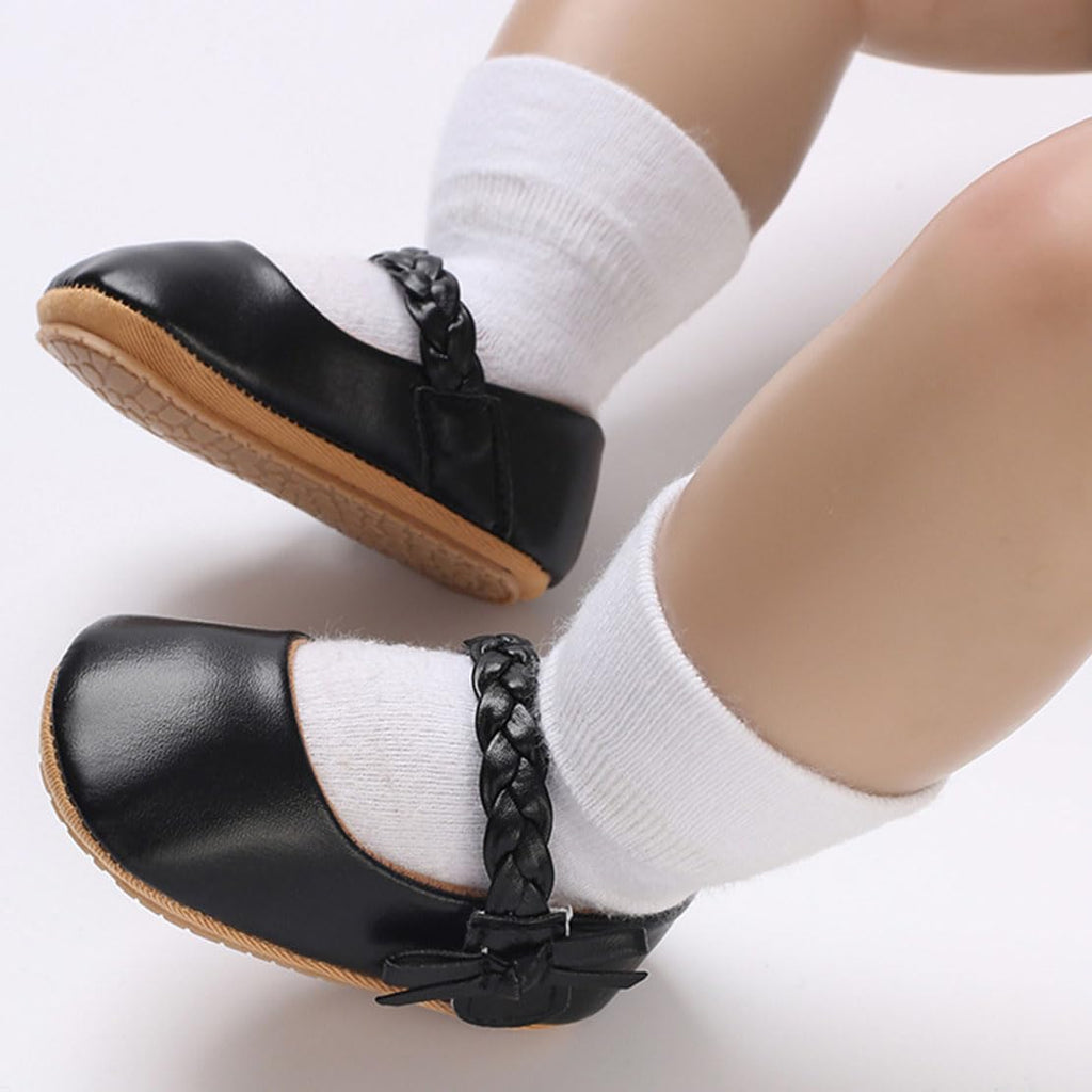 COSANKIM Baby Girls Mary Jane Flats Shoes Anti-Slip Rubber Sole Infant Toddler Princess Wedding Dress Shoes（3-6 Months Infant,06 Black）