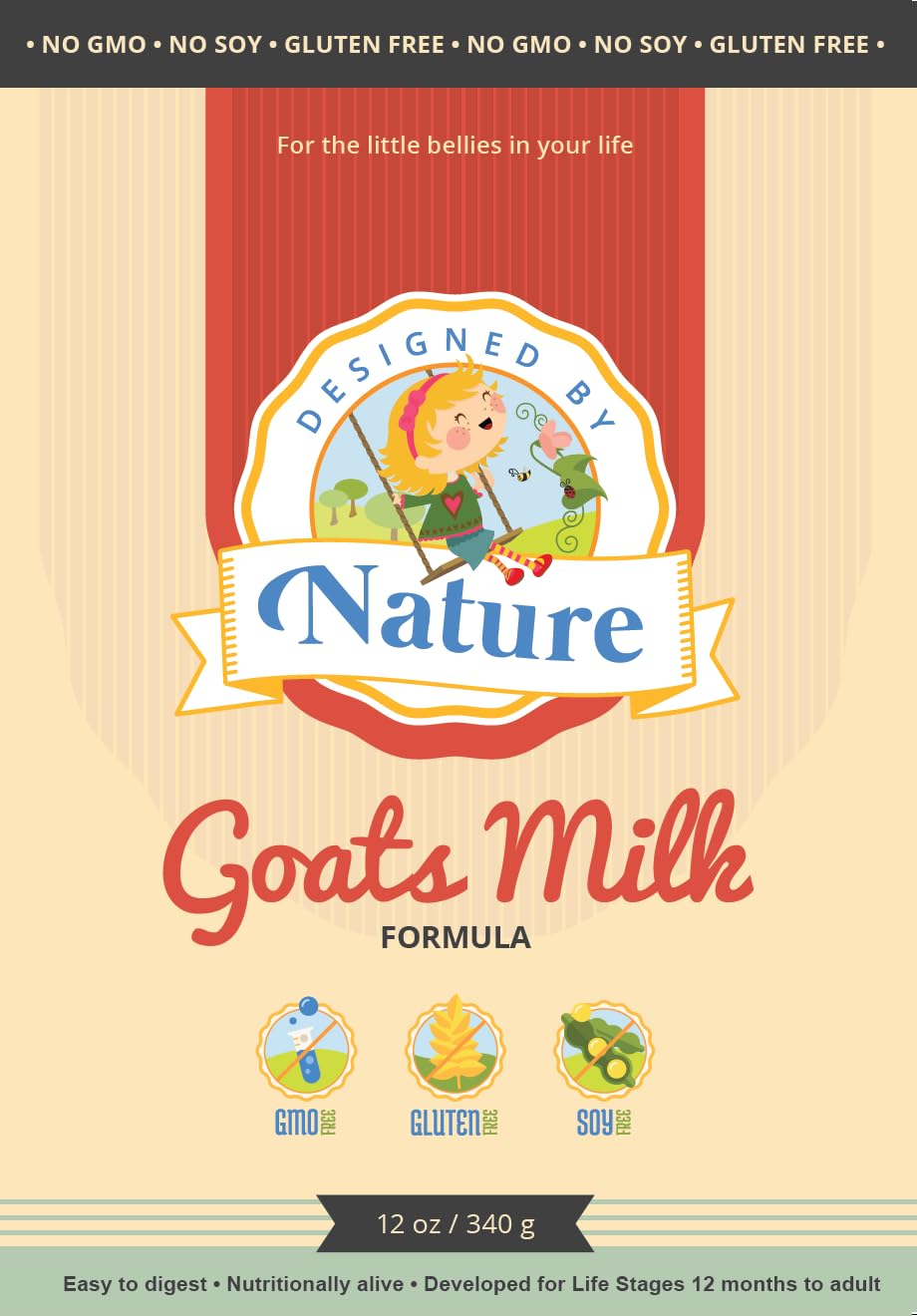 Designed by Nature- Whole Goat Milk Formula 12oz/340g, 12+ Months — Made in USA, Easy to Digest with Cod Liver Oil DHA, Hydrolyzed Collagen & Real Whole-Food Ingredients, Non-GMO, Soy & Gluten Free