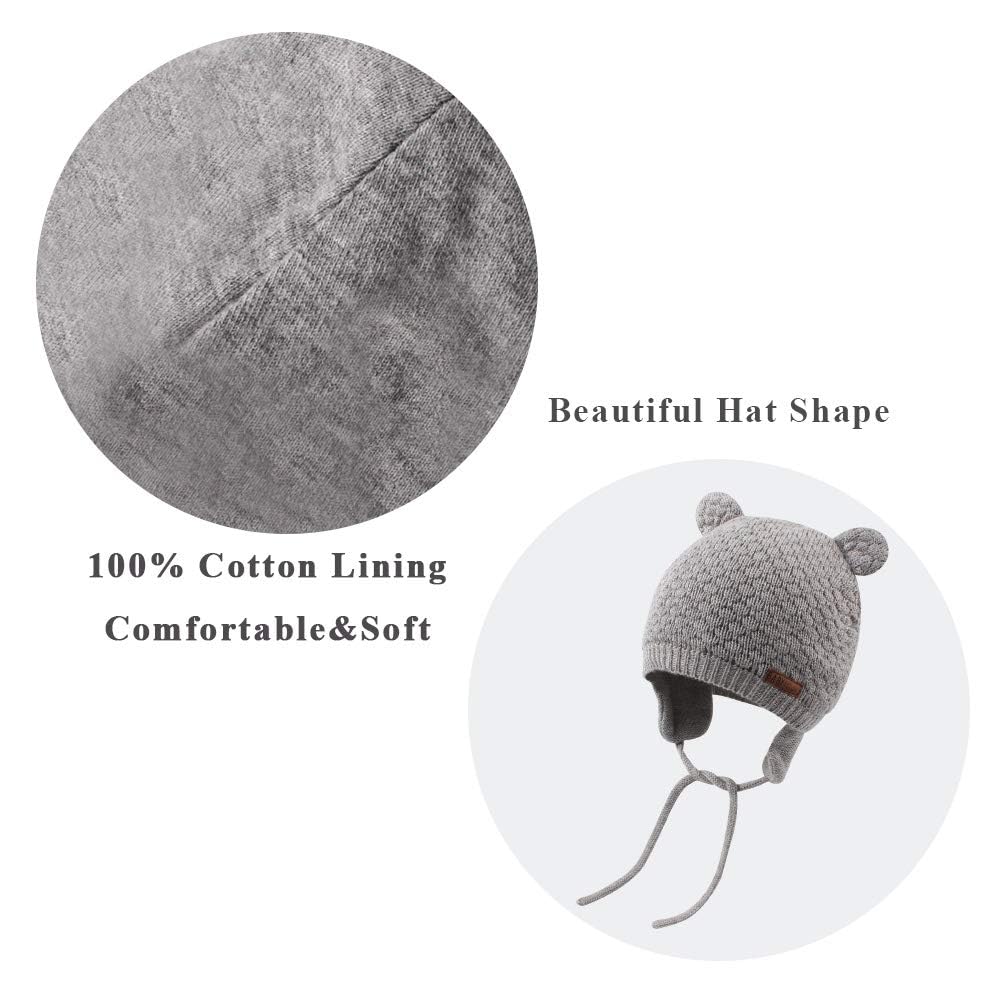 XIAOHAWANG Baby Hat Cute Bear Toddler Earflap Beanie Warm for Fall Winter (A-Set Grey 2 +Grey, 6-12 Months)