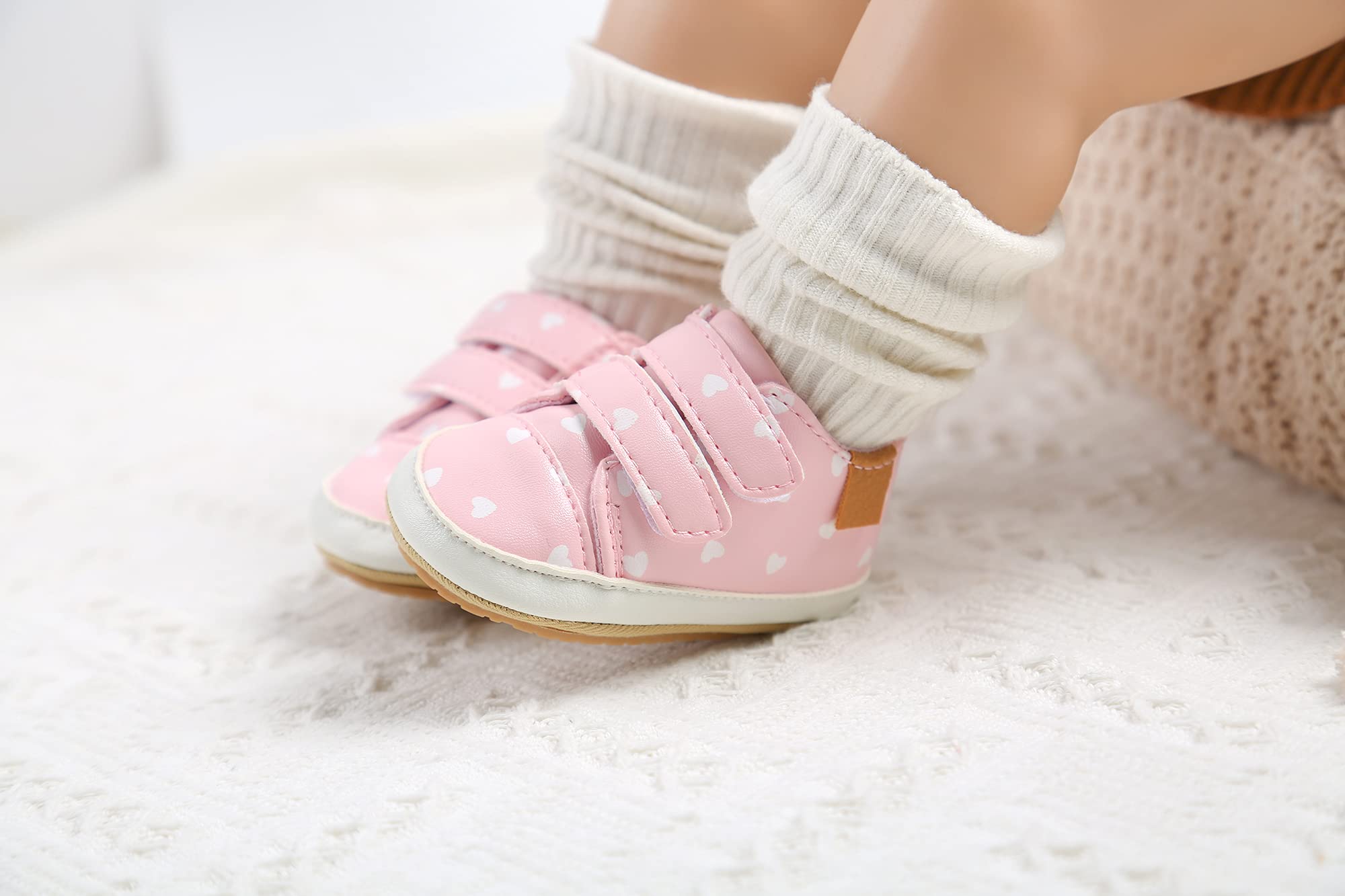 Clowora Baby Boys Girls Shoes Non-Slip Rubber Sole Sneakers Infant First Walking Toddler Crib Shoes Newborn Loafers Flats. (07/Pink,0-6 Months)
