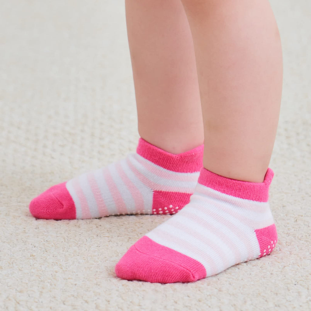 Zaples Baby Girls Non Slip Grip Ankle Socks with Non Skid Soles for Infants Toddlers, Girl Stripes, 6-12 Months