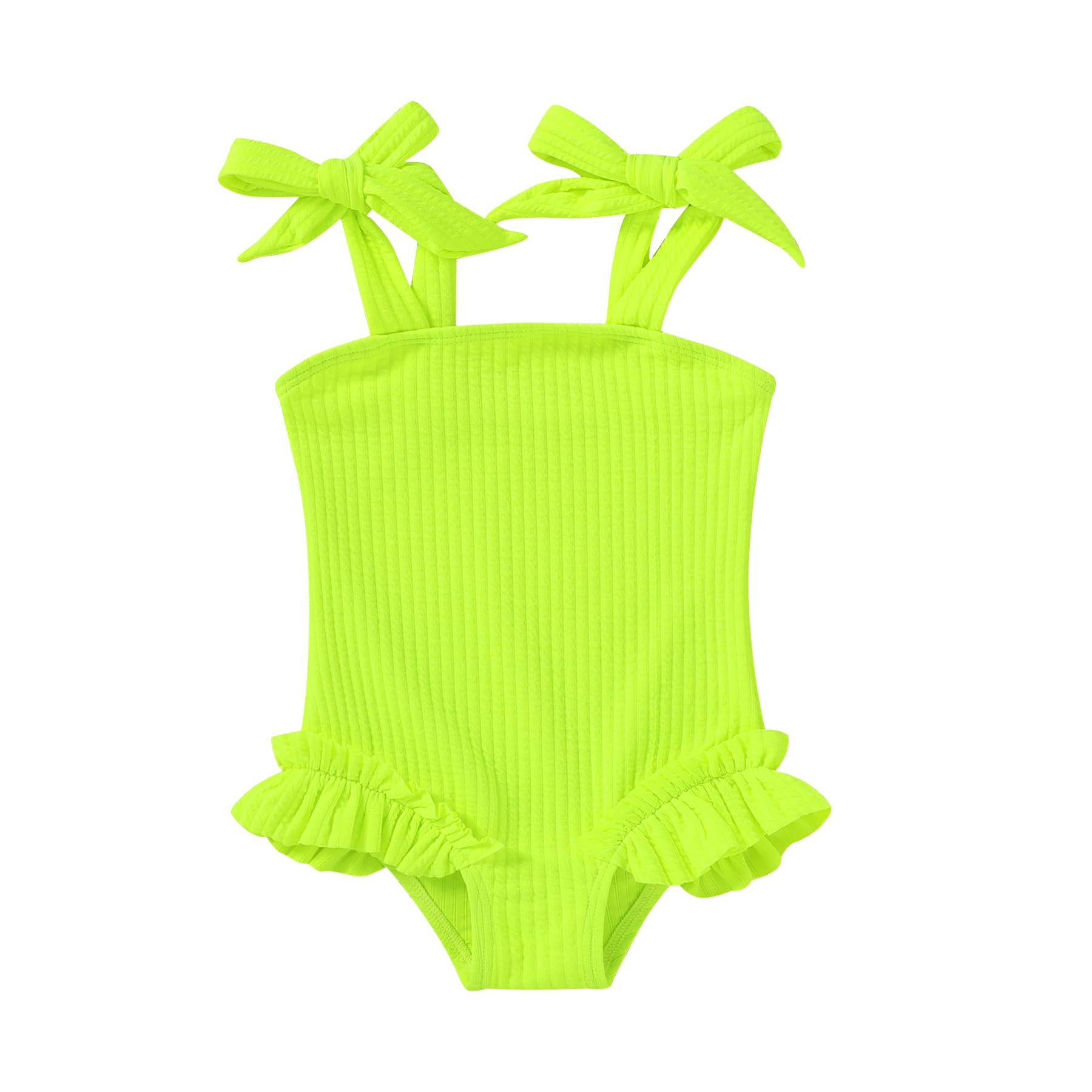 Happy Town Toddler Swimsuit Girl Solid Color Stripe One-Piece Baby Bathing Suits (Fluorescent Green, 3-6 Months)