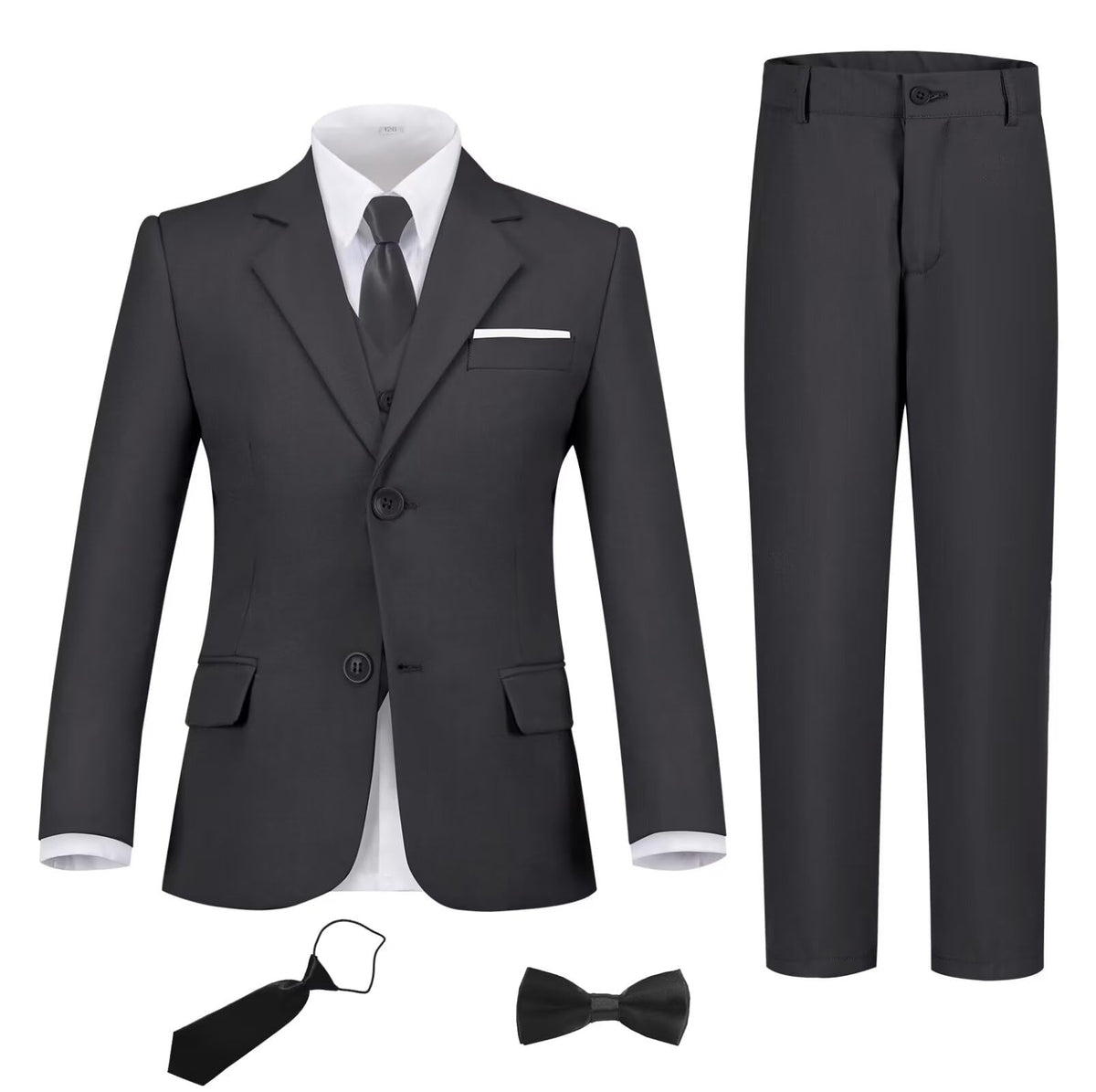 Boy's 6 Piece Suit Classic Fit Suit Set Tuxedo Boy Outfit Dark Grey 14