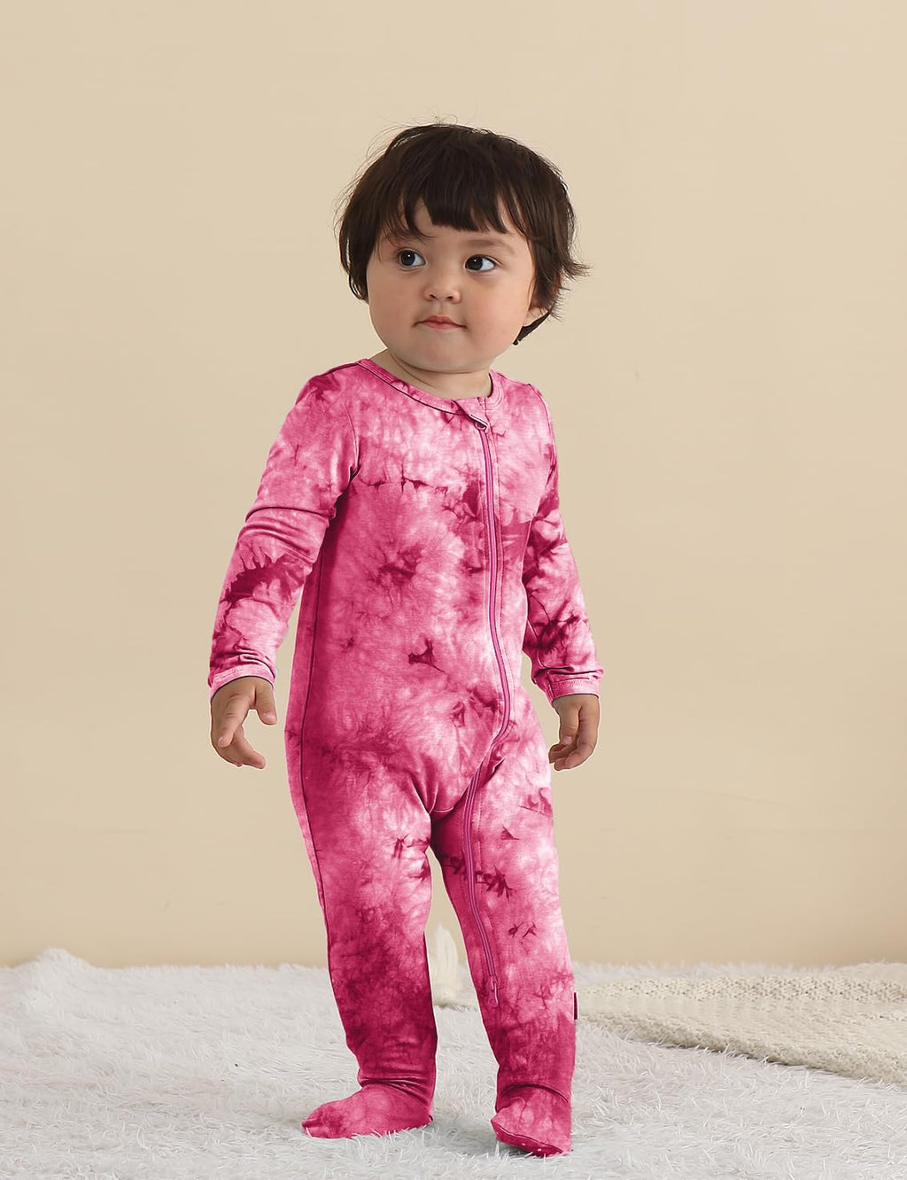 Jimonda Baby Girls Boys Bamboo Rayon Pajamas,Footed Pjs(Rose Red,18-24 M)