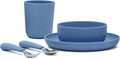 Lalo Big Bites Kids Dinnerware Starter Set - Dishwasher Safe, BPA Free, Kids Tableware Set - Includes Stackable Bowl, Plate, Utensils & Cup - 5 Pieces - Blueberry