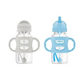 Dr. Brown's Milestones Wide-Neck Sippy Straw Bottle with 100% Silicone Handles and Weighted Straw, 9 oz/270 mL, Gray & Blue, 6m+