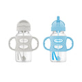 Dr. Brown's Milestones Wide-Neck Sippy Straw Bottle with 100% Silicone Handles and Weighted Straw, 9 oz/270 mL, Gray & Blue, 6m+