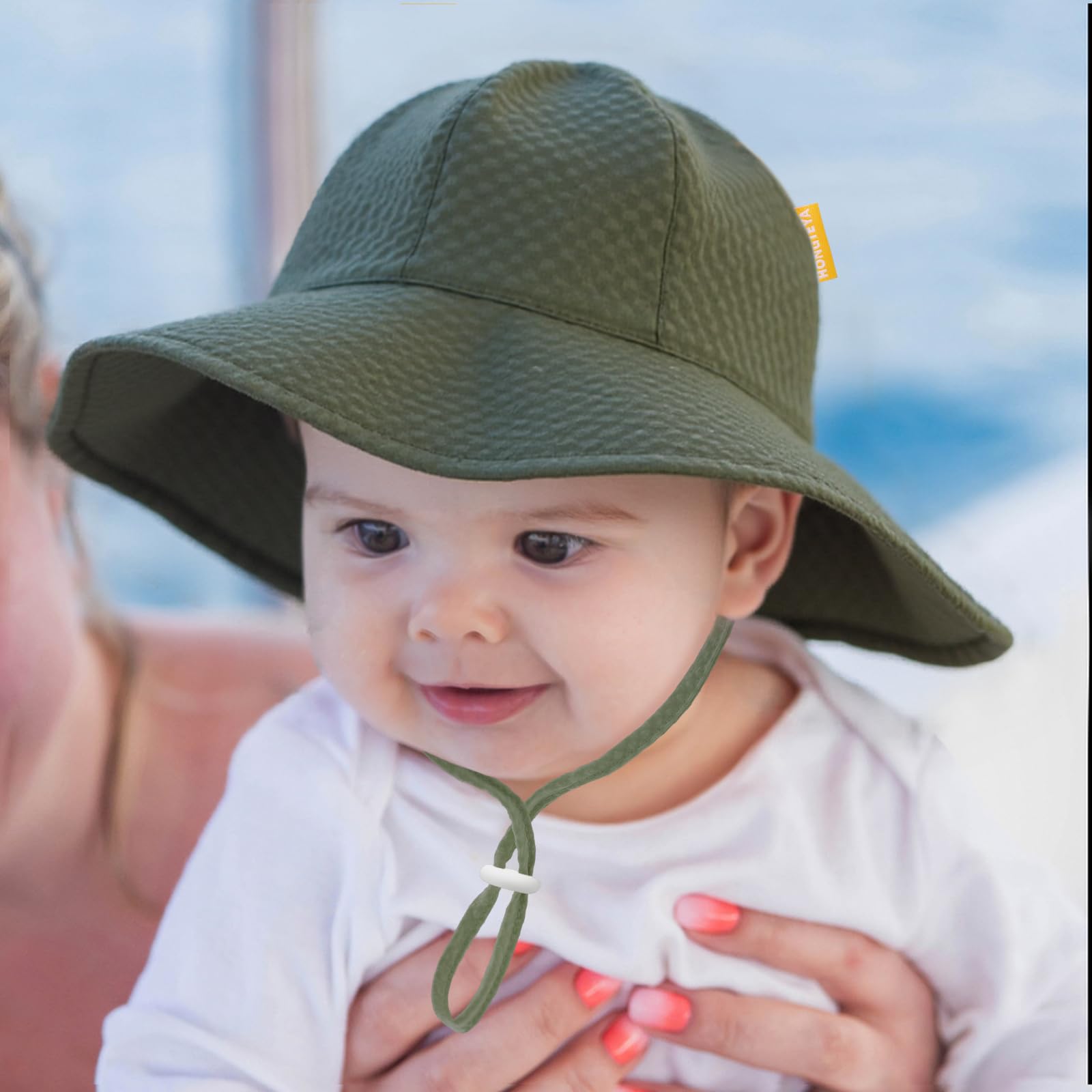 HONGTEYA Baby Sun Hat Wide Brim Adjustable Toddler Beach Bucket Hat Green