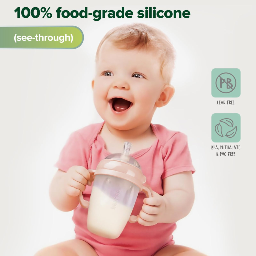 haakaa Weighted Straw Sippy Cup for 6+ Month Old, Silicone Weighted Straw Cup Milk Sippy Cup Baby Water Bottle with Straw Brush (Peach, 8oz./250ml)