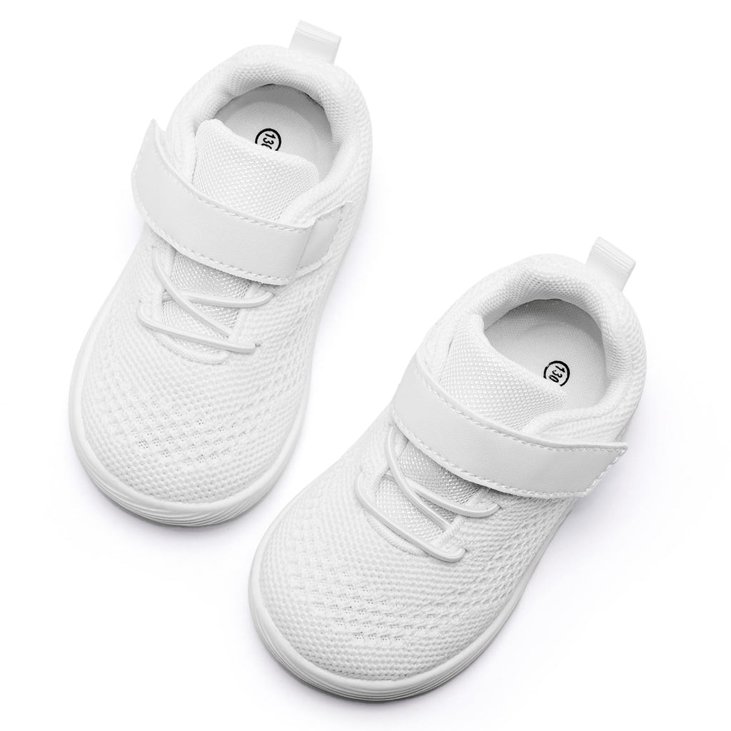 MORENDL Toddler Sneakers Baby Boys & Girls Barefoot Shoes Lightweight Breathable Walking Running Tennis Athletic Sport Shoes White 6-9Months