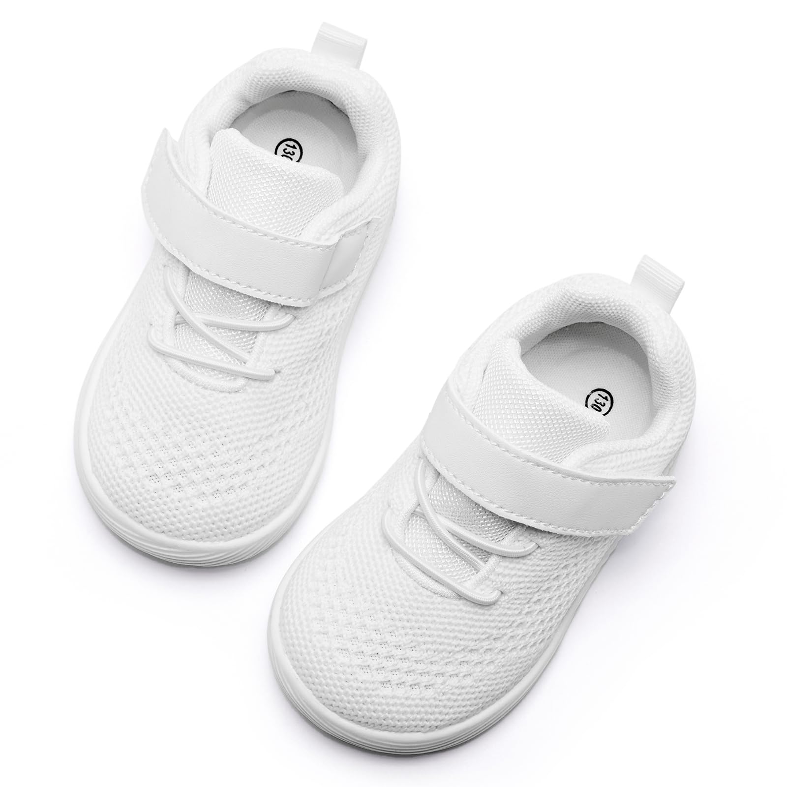 MORENDL Toddler Sneakers Baby Boys & Girls Barefoot Shoes Lightweight Breathable Walking Running Tennis Athletic Sport Shoes White 6-9Months