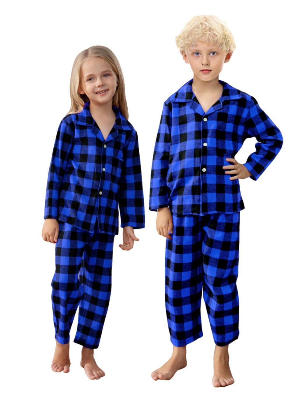 Schbbbta Family Plaid Pajamas Set, Girl's Boy's 2-Piece Button Down Sleepwear Pjs, Black Blue, 9-12 Months = Tag 70