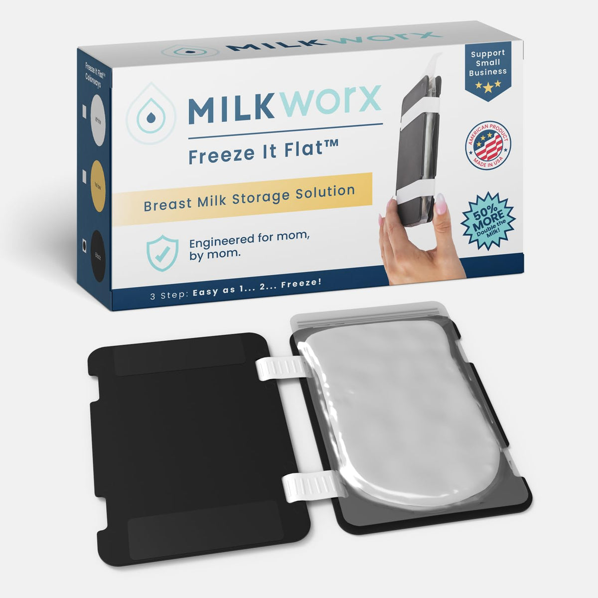 MilkWorx Freeze It Flat Breastmilk Bag Organizer, Set of 2 (Black Double)