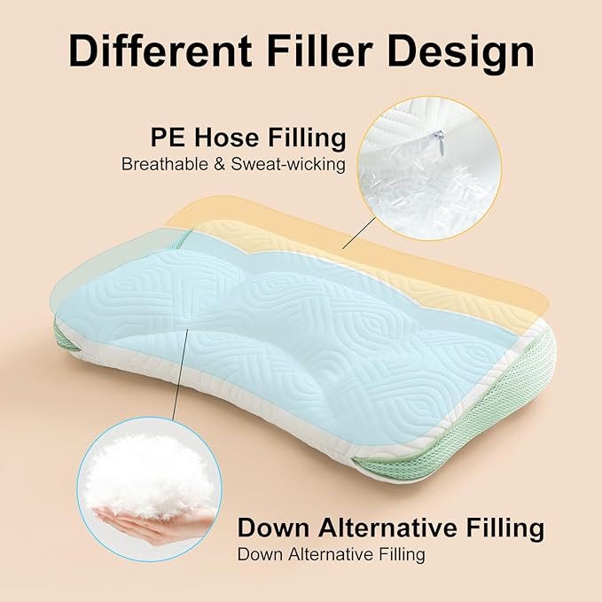 Reidio 1Pc Toddler Pillows with Removable Cotton Pillowcase Ergonomic Design Toddler Pillows for Sleeping Toddler Neck Pillow Kids Pillows Machine Washable 14x20in (Blue Green)