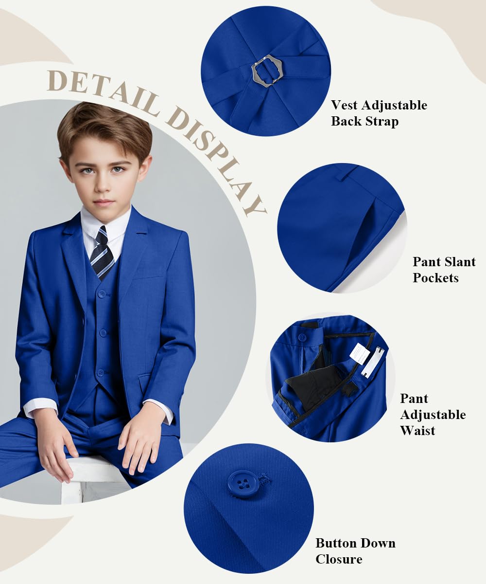 Boys Suit Kids Slim Fit Dress Clothes Ring Bearer Outfit Royal Blue Size 14