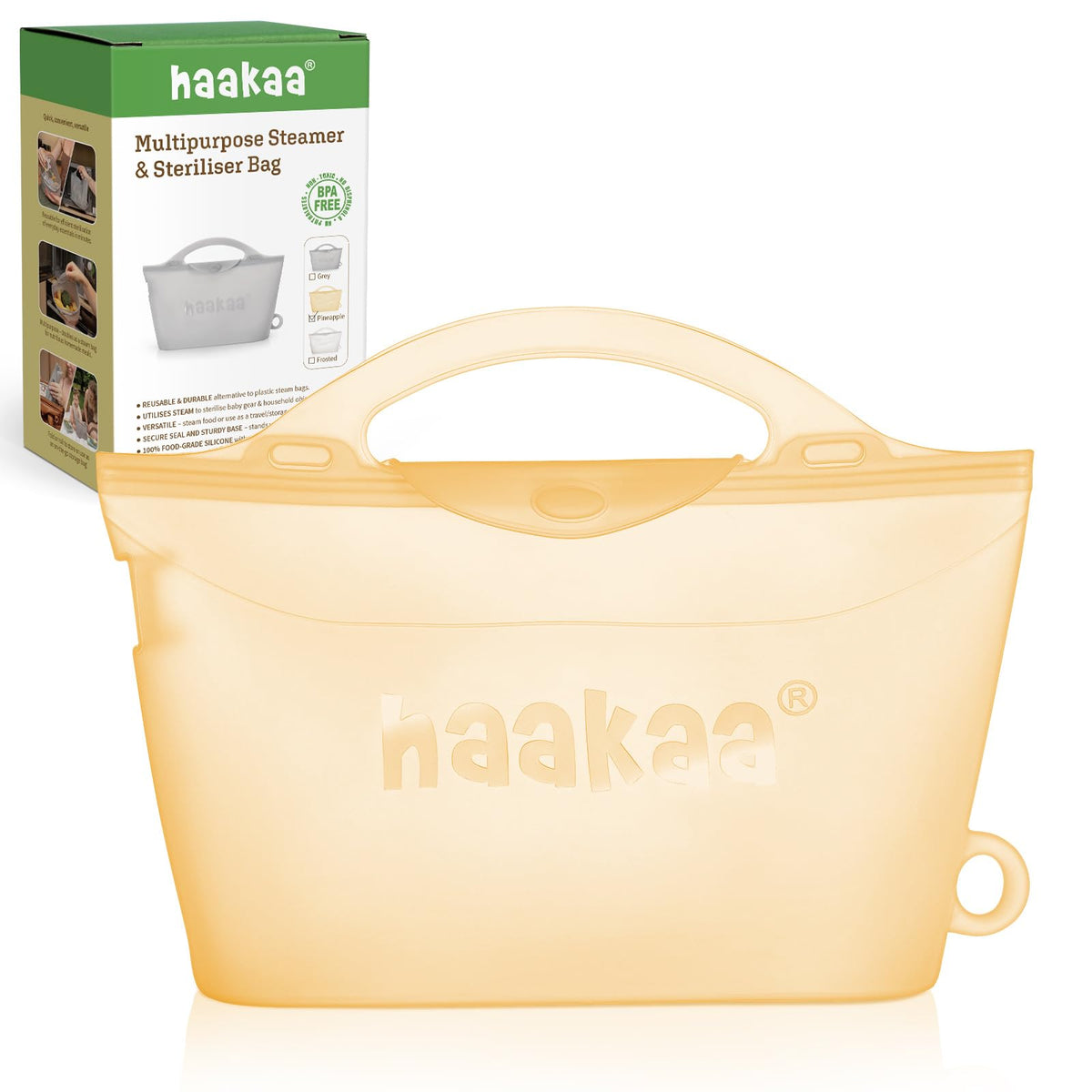 Haakaa Silicone Travel Microwave Steamer & Steriliser Bag, 30oz/900ml Reusable Silicone Steaming Bags for Baby Small Items, Pacifiers, Teethers or Baby Cups, Great for Home and On-The-Go, Grey/1PC