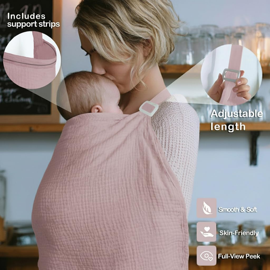 MUGVELL Muslin Nursing Covers for Breastfeeding,Blush Pink