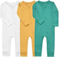 Aablexema Baby Cotton Fooltess Pajamas with Mitten, 3-pack Infant Romper Zip Up One Piece Jumpsuits Outfit