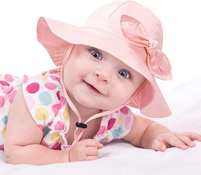 Baby Girl Sun Hat with UPF 50+ Outdoor Adjustable Beach Hat with Wide Brim Bucket Hats