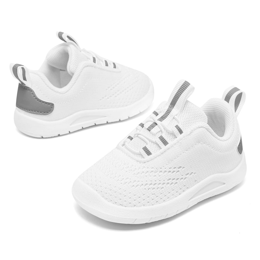 MORENDL Toddler Sneakers Baby Slip On Walking Shoes Non-Slip Breathable Boys & Girls Running Shoes Infant Tennis Shoe White Gray 12-15 Months Size 5