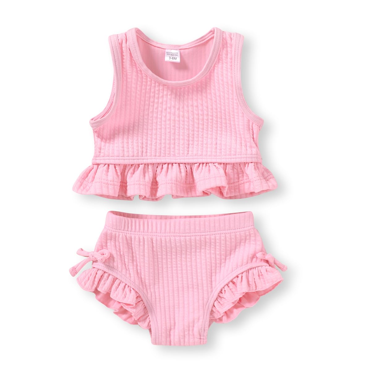 HAPPYMA Baby Swimsuit Toddler Girl Bathing Suit Summer Solid Color Bikini Set Beach Two Piece Swim Wear (Pink, 2-3T)