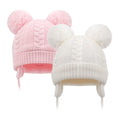 Duoyeree Toddler Winter Hat, Earflap Double Pom Pom Knit Beanie 0-36M