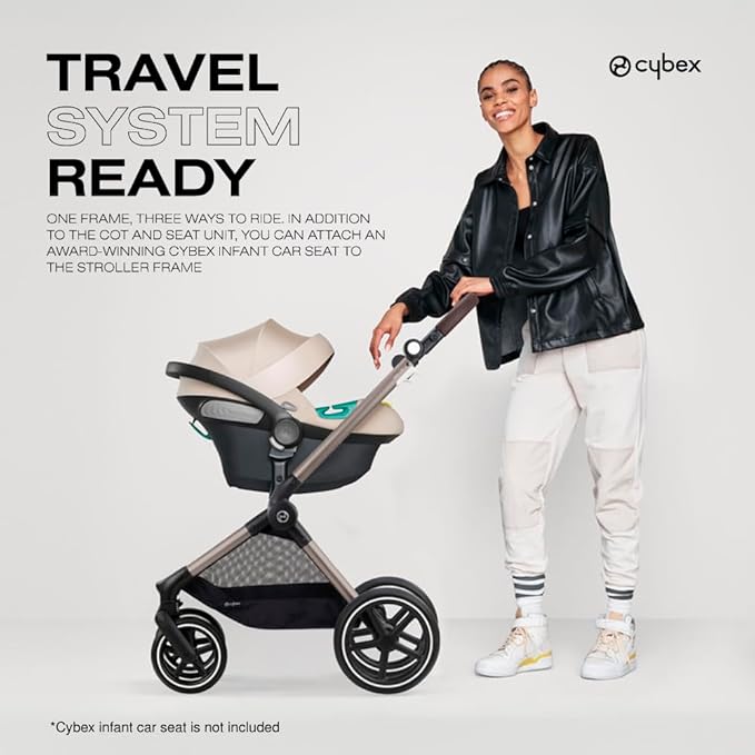 Cybex EOS 2-in-1 Stroller - Bassinet Stroller Converts to Toddler Stroller with One-Hand Recline - Bassinet and Toddler Seat Included, Reversible & Travel System Ready, Seashell Beige