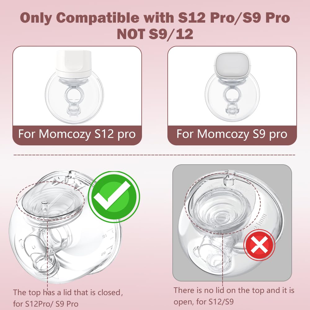 Two Full Milk Collector Cup Sets with 19mm Flange Compatible with Momcozy S12 Pro/S9 Pro Breast Pump, NOT for S9/S12, Replacement Pump Parts with Duckbill Valve, Flange, Diaphragm, Linker, Collector