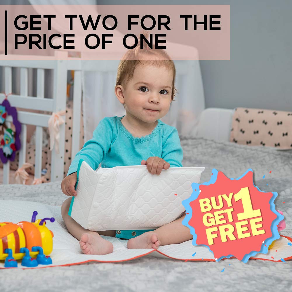 Portable Changing Pad - Waterproof Reusable Baby Changing Mats for Girls Boys - Large Size 25.5”x31.5” Pack of 2 - Reinforced Seams & Free Storage Bag - Change Diaper Mat On the Go - Warranty 2 y