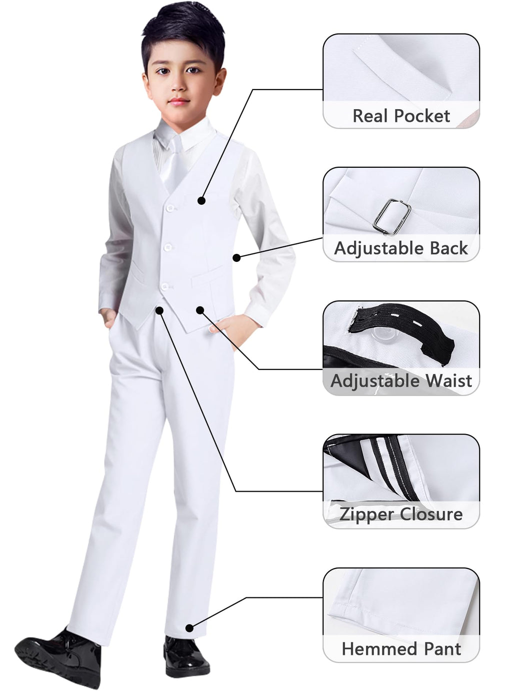YuanLu Toddler Tuxedo Kids White Dress Outfit Slim Fit Suit for Boys Size 6