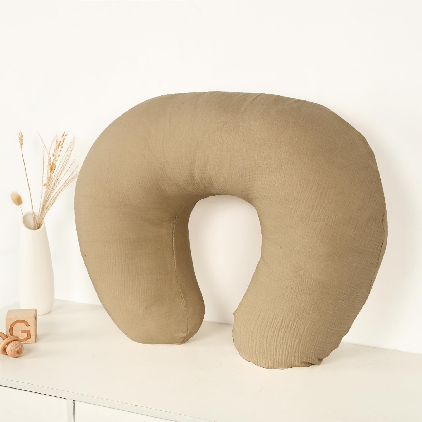 Hooyax Muslin Nursing Pillow Covers Only, Soft and Breathable Nursing Covers for Breastfeeding Pillows, Adorable Infant Feeding Pillow slipcover for Baby Boy and Girls (Brown)