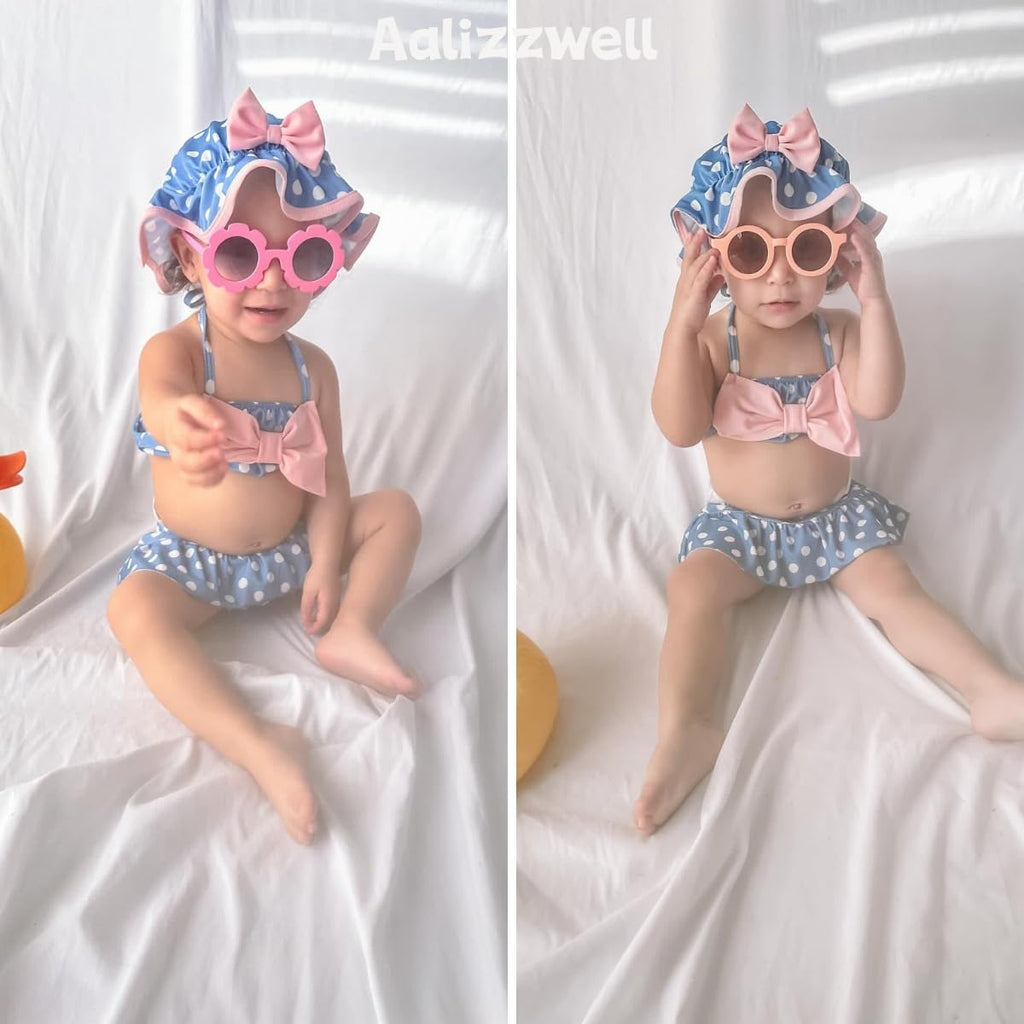 3 0-6 Months Infant Baby Girls Swimsuit Polka Dot Bikini Two Pieces Bathing Suit Swimwear Summer Swimming Beach Set Blue