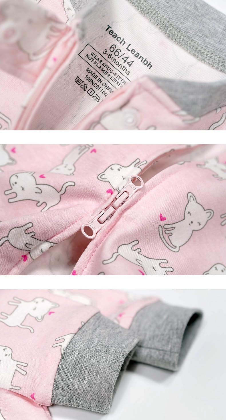 Teach Leanbh Baby 2-Pack Footless Pajamas Cotton Long Sleeve Printing 2 Way Zipper Romper Jumpsuit Sleep and Play 3-24 Months (3-6 Months, Heart)
