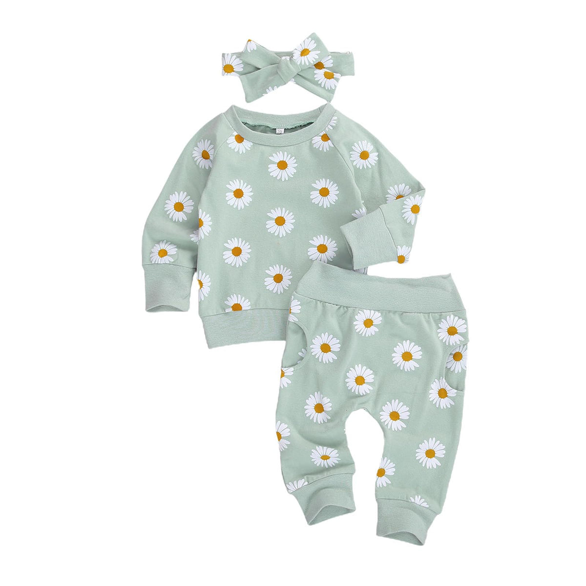 3Pcs Baby Girl Outfits Floral Sweatshirt + Pants + Headband Infant Fall Winter Clothes White 0-6 Months