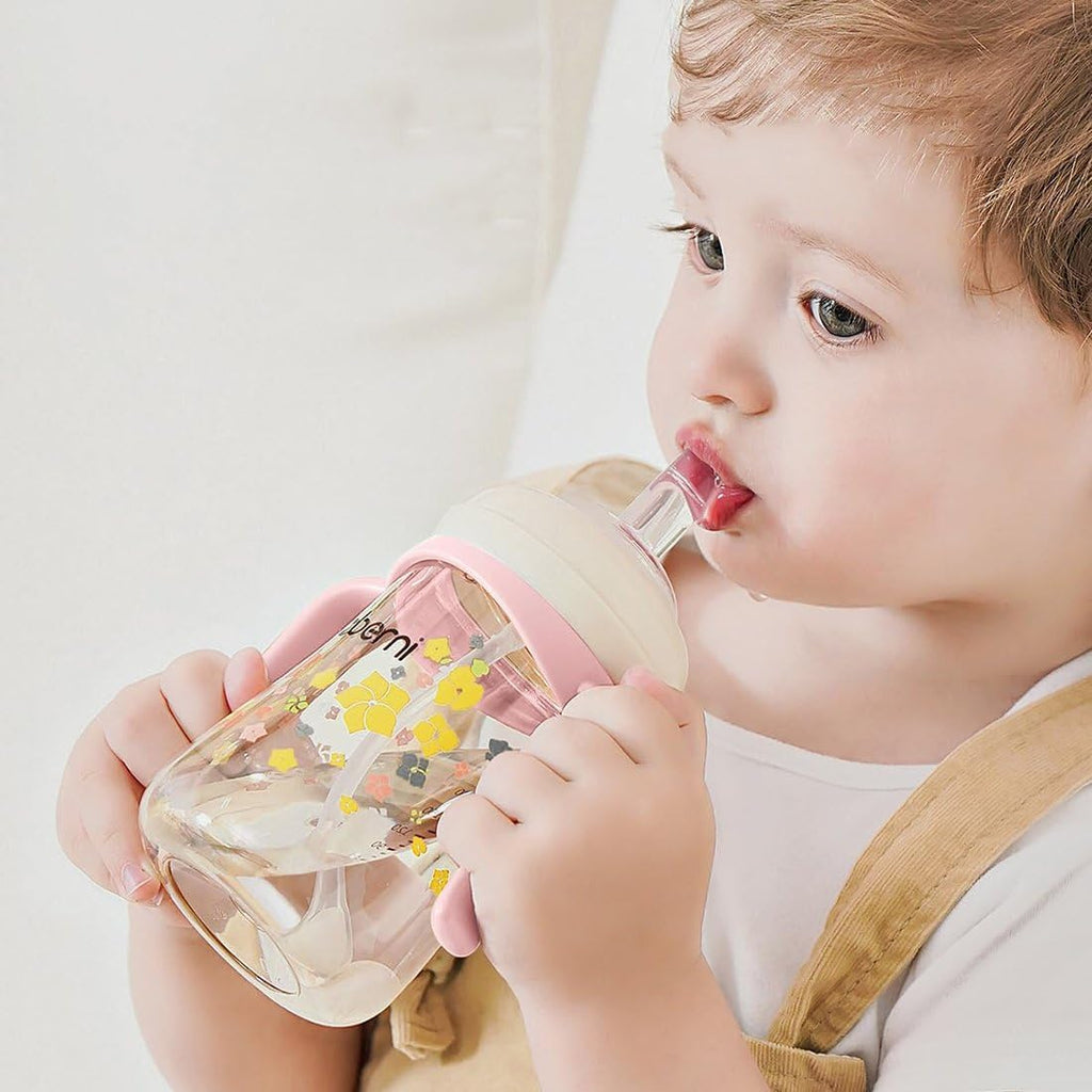 Oberni Baby Sippy Cup 240ml/8oz, Toddler Water Drinking Bottle with Non-Spill Valved Spout for 6+ Months, Green/2Pack