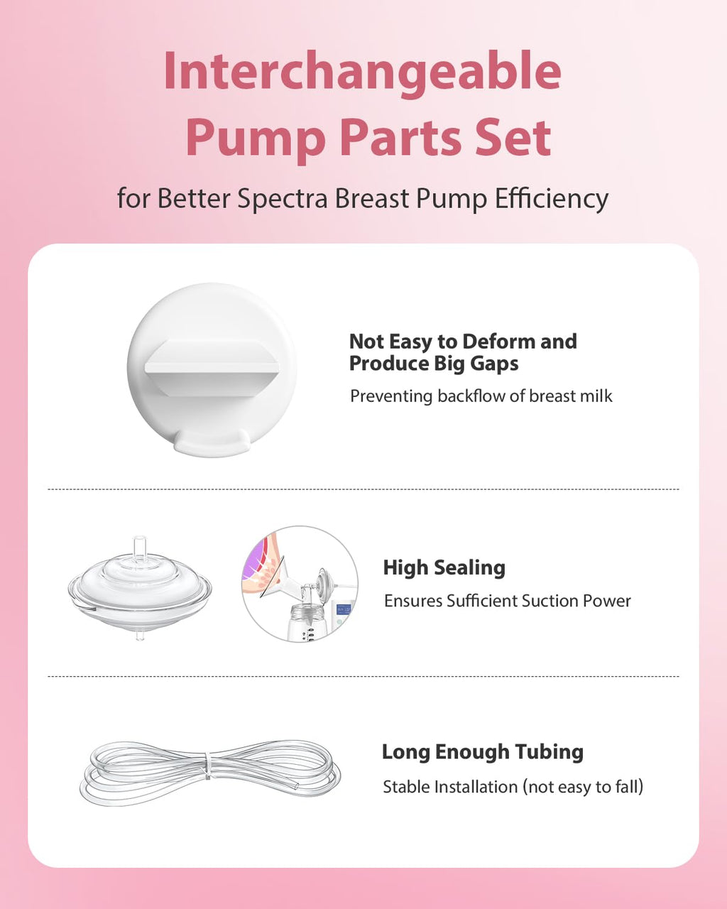 BALIME 8Pcs Pump Parts Compatible with Spectra S1/S2/9 Plus, Duckbill Valves, Backflow Protector Membrane and Tubes (Not Original Spectra Accessories)
