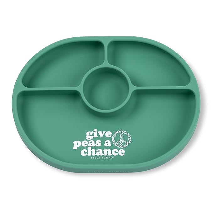 Bella Tunno Suction Plate for Babies & Toddlers, Self-Feeding Dish for Baby Led Weaning, Silicone Divided Plate, Sticks to Highchair Trays & Tables, Microwave & Dishwasher Safe, Give Peas a Chance