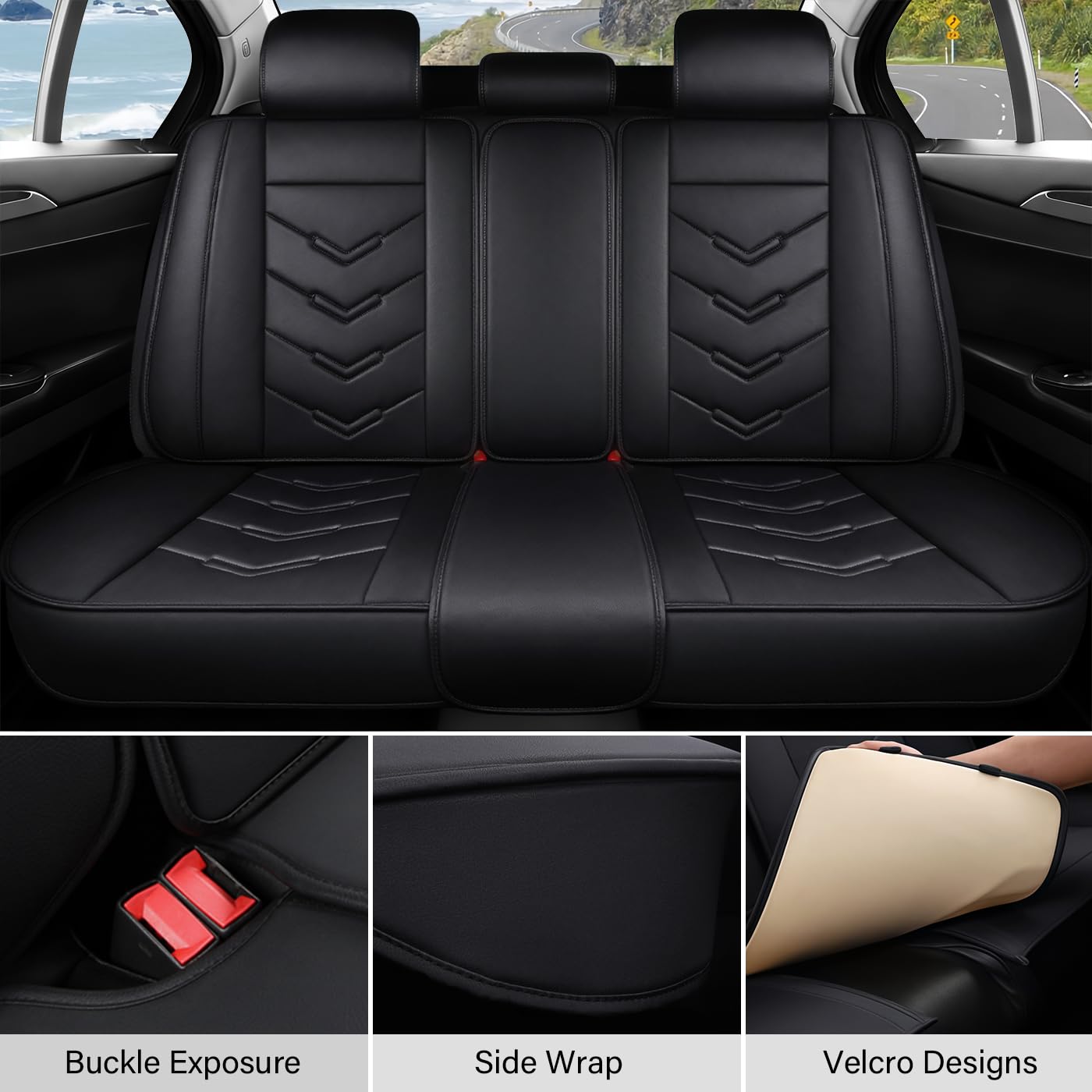 TENDER GLOW Leather Car Seat Covers Fit for LR Range Rover Evoque 2019-2025, 5 Seater Waterproof and Wear-Resistant Seat Cover Interior Accessories(Full Set with Pillow,Black)